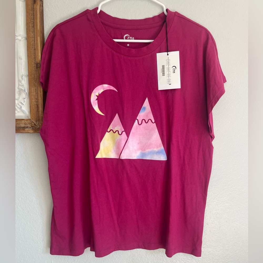 Zyia Active Women’s Short Sleeve Fuchsia Pink Sz 3XL 100% cotton mountains moon